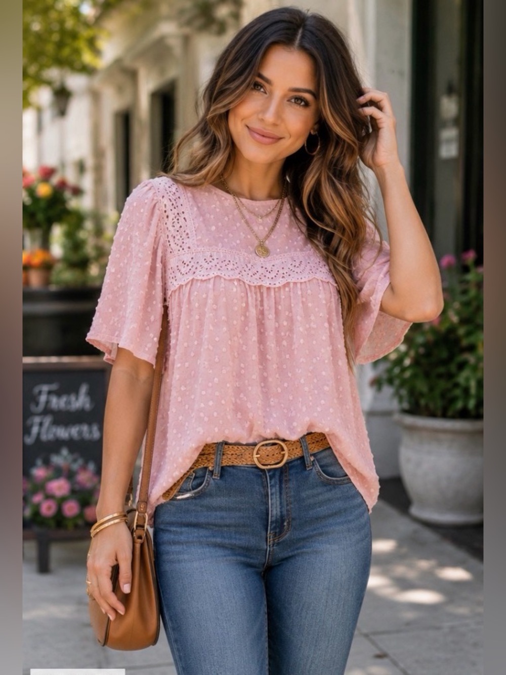 Pink Lace & Swiss Dot Blouse